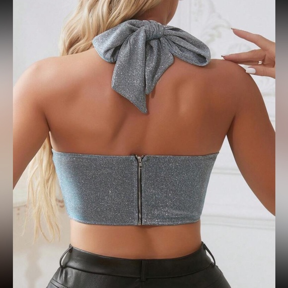 Sexy Cut Out Backless Criss Cross Halter Neck Self Tie Crop Top - Picture 3 of 4
